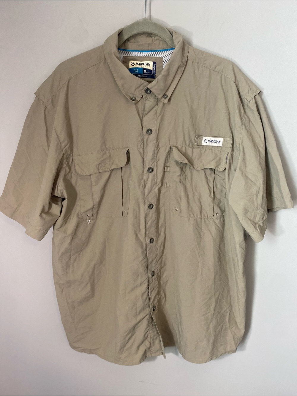Magellan Outdoors Men's Short-Sleeve Button-Down Shirt in Khaki